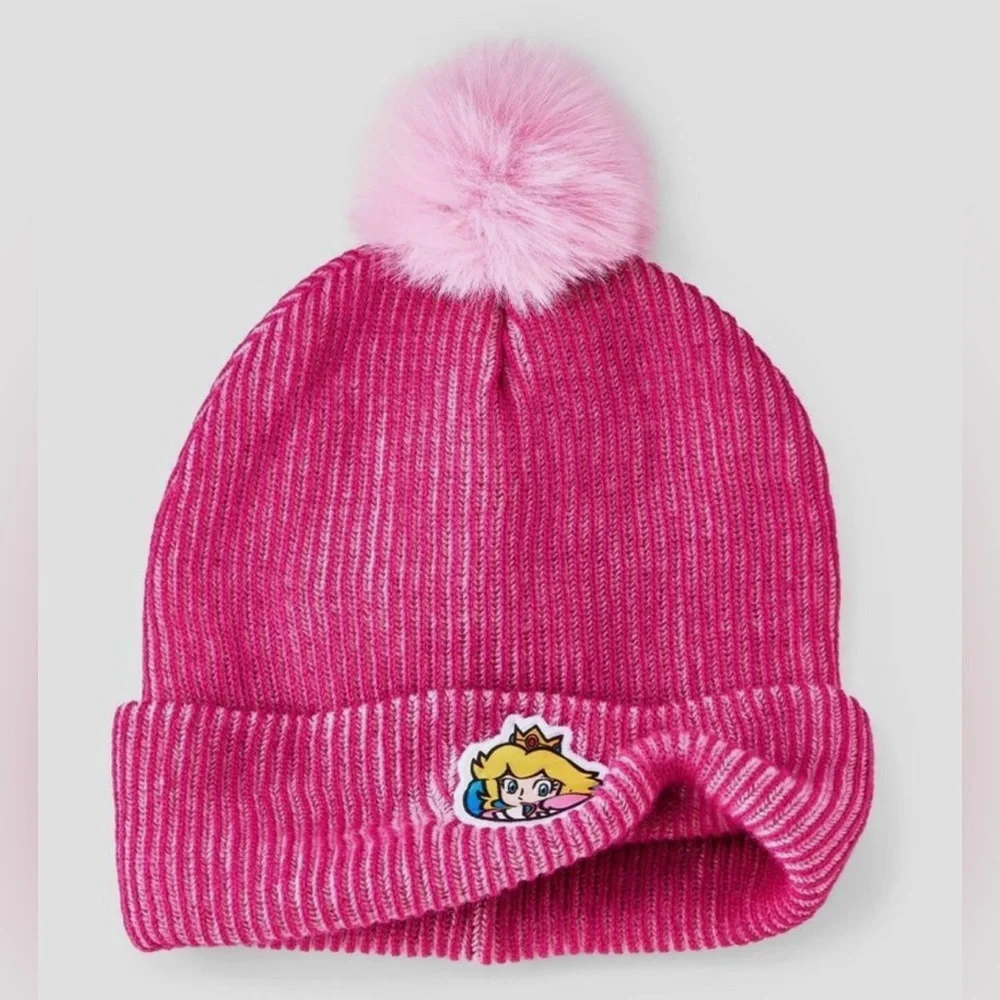 Girls' Nintendo Princess Peach Pom Beanie - Pink NWT